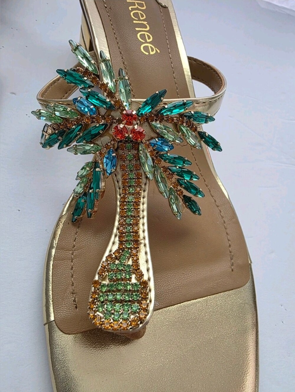 J.Renee Palmy T-Strap Sandals Metallic Gold Synthetic Upper Block-Heel Sz 8.5 M - Picture 4 of 13